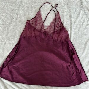 Victoria’s Secret Satin Lace Slip Burgundy Nightgown Lingerie Y2K XL